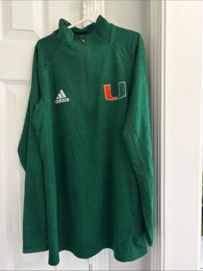 Adidas U Miami Hurricanes Green Half-Zip Pullover with U logo